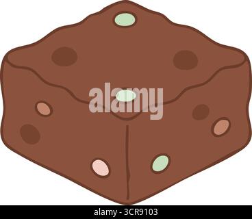 A dense fudge like brownie dotted with nut pieces and smooth surface edges Stock Vector