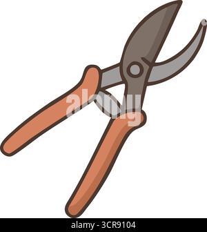A pair of sharp pruning clippers with curved blades and ergonomic orange handles for trimming branches Stock Vector