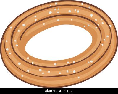 A shiny golden pretzel shaped into a neat ring sprinkled with coarse salt granules Stock Vector