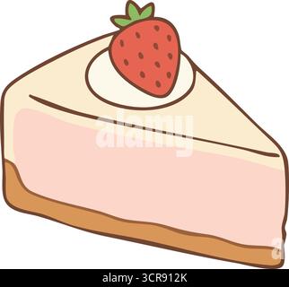 A creamy wedge of cheesecake on a cookie crust crowned with a fresh strawberry Stock Vector
