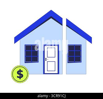 Split house with dollar coin 2D cartoon object Stock Vector