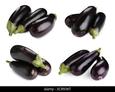 Fresh whole eggplants isolated on white, set Stock Photo