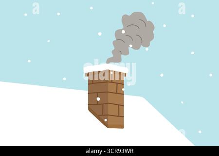 chimney with smoke covered with snow against blue sky; air pollution, winter heatring, carbon dioxide concept- vector illustration Stock Vector