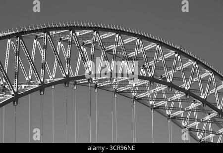 Black and white detail of the Silver Jubilee Bridge steel arch Stock Photo