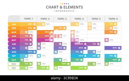Infographic template for business. Monthly 12 Steps Modern Project planing Table diagram with percentage check list, presentation vector infographic. Stock Vector