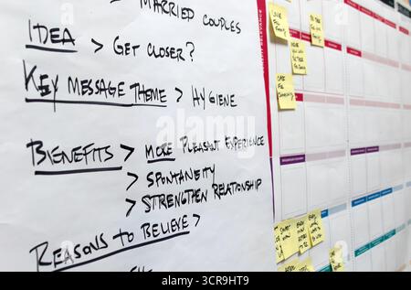 presentation action plan hand written with a marker on the whiteboard wall, planner Stock Photo
