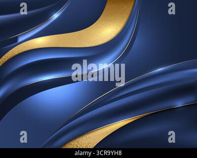 High-quality abstract background with flowing dark blue and gold waves, smooth metallic curves, and elegant luxury texture. Ideal branding, package Stock Vector