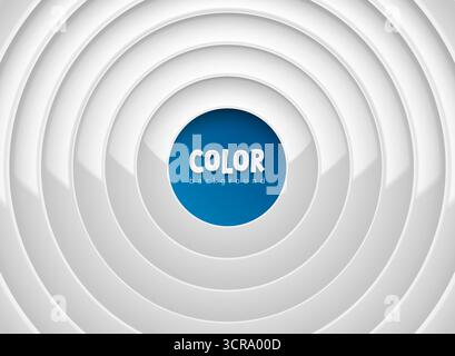 Modern abstract 3D background with white concentric circles and a blue center. Futuristic layered design with a paper-cut effect, perfect presentation Stock Vector