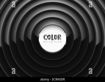 Luxury Black 3D Abstract Background with Circular Layers. Elegant black and white glossy circles. Vector modern luxury design for presentations banner Stock Vector
