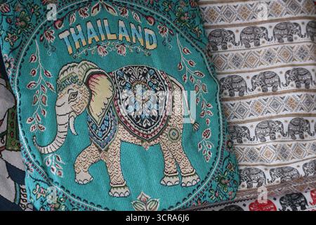 patterned painting figures on fabric Stock Photo
