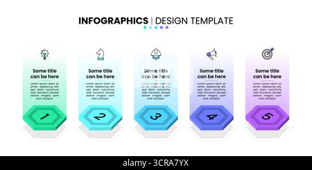 Infographic template with icons and 5 options or steps. Hexagons. Can be used for workflow layout, diagram, banner, webdesign. Vector illustration Stock Vector