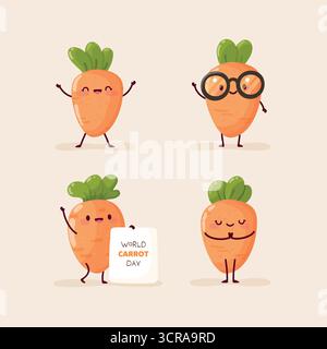 World carrot day. Set of funny carrots. Isolated vector illustration Stock Vector