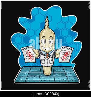 Doctor cigarette cartoon holding papers and blue hexagon backgrounds. Mascot character. vectors illustrations Stock Vector