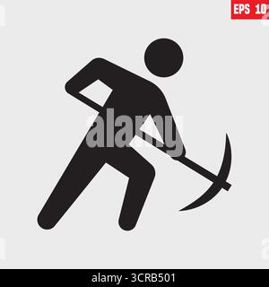 Male miner working, man holding tool, construction worker vector silhouette of people, worker icon Stock Vector