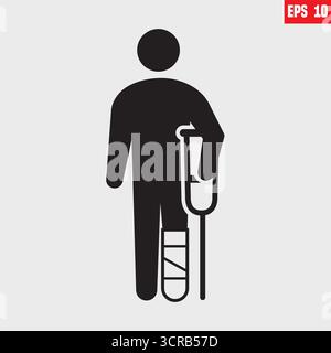 gypsum foot crutch illustration icon. Medicine icon. Element Patient silhouette icon. icon for websites, web design, mobile app on white background Stock Vector