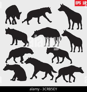 Hyena silhouette set on white background Stock Vector