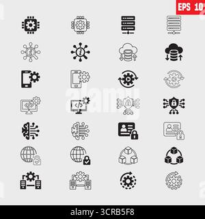 Information Technology icon set. Containing cloud computing, IT manager, big data, data analytics, internet, network security and more. Solid vectors Stock Vector
