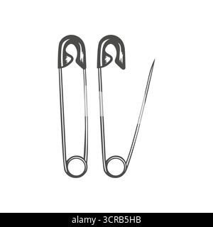 Simple Minimalist Isolated Needle Safety Pins for Sewing Illustration Vector Stock Vector