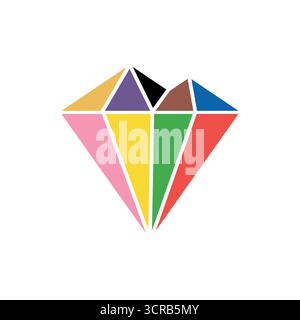 Colorful Geometric Mountain Diamond Gem Stone Icon Symbol Illustration Design Inspiration Stock Vector