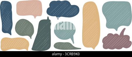 Various speech balloons in soft colors showcase a whimsical design, inviting creativity and encouraging conversation. Perfect for art projects or digi Stock Vector