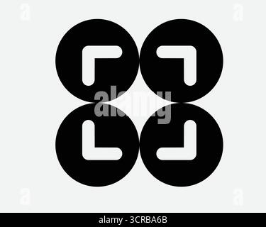 Corner Square Round Section Line Icon Ninety 90 Degrees Side Rectangular Cube Frame Circle Scan Scanning Symbol Sharp Edge Sign Outline Direction Stock Vector