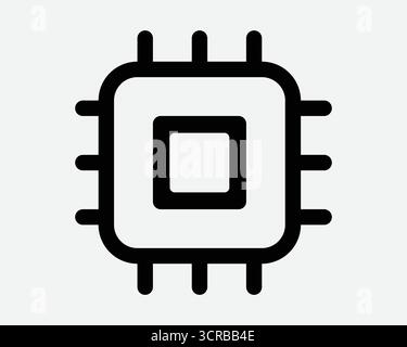Computer Chip Outline Icon Data AI Tech Microchip Line Symbol Hardware Circuit System Electrical Engineering CPU GPU Processing Processor Shape Symbol Stock Vector