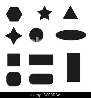 Geometric shapes set. Basic figures collection. Abstract vector forms. Black silhouette elements. EPS 10. Stock Vector