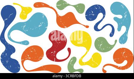 An array of irregular, organic shapes in vibrant colors intertwines to create a lively abstract pattern. Stock Vector