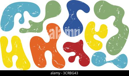 Colorful irregular shapes in shades of blue, green, orange, red, and yellow form an artistic arrangement. The blobs present a playful and organic aest Stock Vector