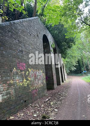 Old railway arches with graffiti on the Nickey Line, Harpenden Stock Photo