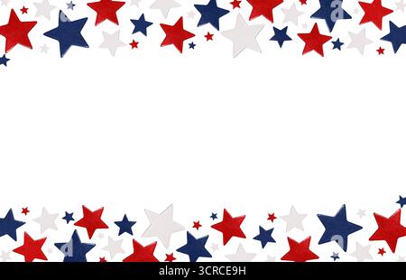 Festive patriotic frame of stars in the colors of the US flag isolated on a white background. Stock Photo