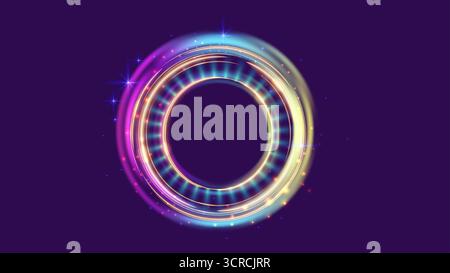 A modern interpretation of a magic portal with holographic rings and neon glow. Stock Vector