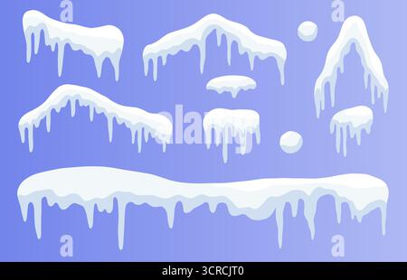 A collection of snowcap borders and frames with icy icicles, perfect for holiday cards, posters, and seasonal projects. Stock Vector