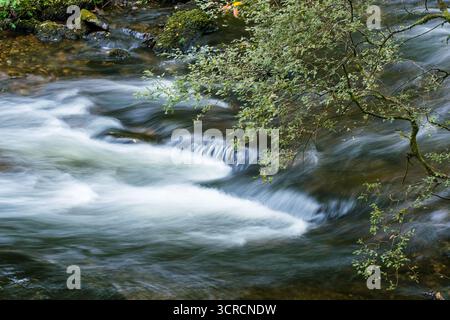 A fast flowing river in Exmoor Stock Photo