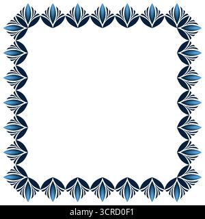 Fantasy square ornamental frame in shades of blue. Winter frosty ornament of curved lines and arcs. Floral stylized ornament. Fantasy background for t Stock Vector