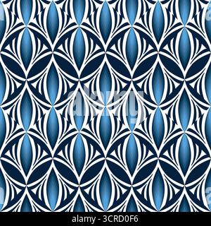 Magic winter ornament of curved lines. Abstract geometric seamless pattern in shades of blue. Fantasy ornate texture background. Geometric pattern of Stock Vector