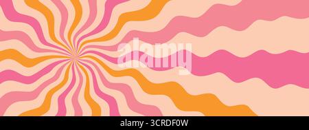Pink and yellow groovy background with wavy rays Stock Vector