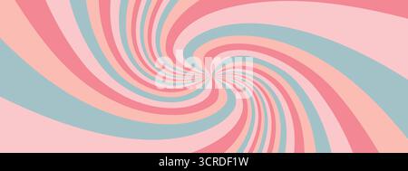 Psychedelic, groovy spiral pattern. Vector radial starburst rays background in retro colors Stock Vector
