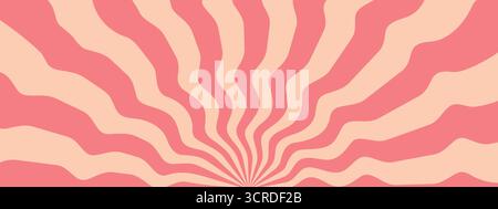 Retro colored groovy pattern. Vector spiral background. Pink and beige starburst backdrop with wavy rays Stock Vector