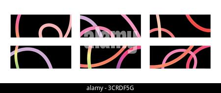 Abstract vector background with wavy lines. Various colorful gradient shapes on black background Stock Vector