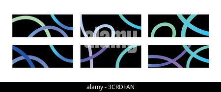 Abstract vector background with wavy lines. Various colorful gradient shapes on black backdrop Stock Vector