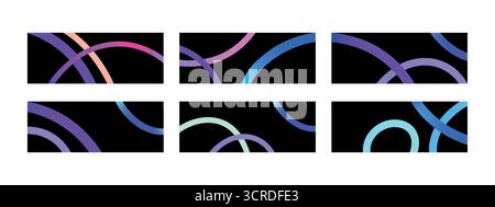 Abstract vector background with wavy lines. Different colorful gradient shapes on black background Stock Vector