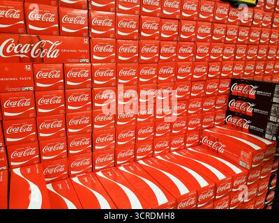 Los Angeles, California, United States - 01-31-2020: A view of a case display of Coca-Cola soda, at the store. Stock Photo