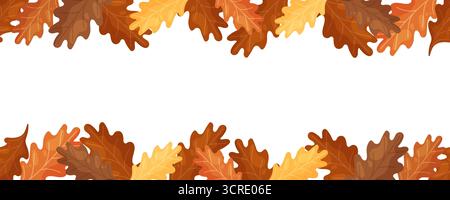 Seamless border with oak leaves on top and bottom Stock Vector