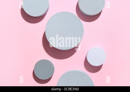 Set of round building blocks on pink background Stock Photo