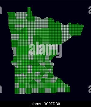 Minnesota dotted map. Digital style map of the state on dark background. Minnesota shape with circle dots. Colored dots style. Small size circles. Stock Vector
