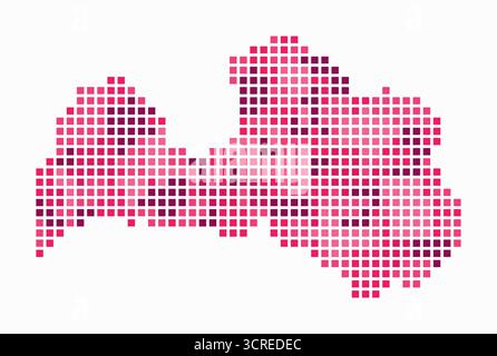 Latvia dotted map. Digital style map of the country on white background. Latvia shape with square dots. Colored dots style. Large size squares. Stock Vector
