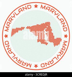 Maryland map with round title. State shape rings. Maryland text around the state boundary shape. Artistic vector illustration. Stock Vector