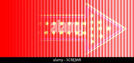 Digital background glowing psychedelic arrow pointing to right. Background is composed vertical stripe pattern fades solid intense red on left to whit Stock Photo