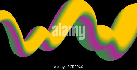 Abstract vibrant 3D twisted wave shape with gradient colors on a black background. Glowing retro vector design Stock Vector